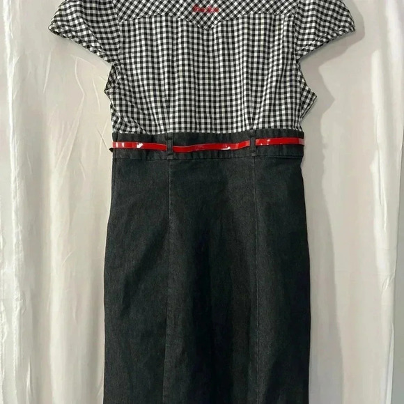 Vintage Guess Jeans Belted Gingham & Denim Dress Size 13 - Picture 2 of 12
